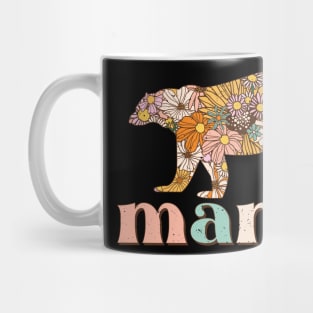 Mama with floral bear retro distressed design Mug